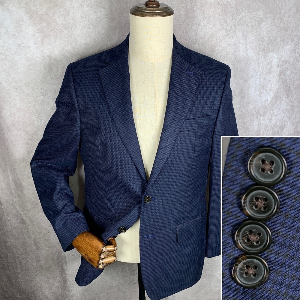 Ralph Lauren Blazer Jacket Men 38R Blue Houndstooth Sport Coat Suit